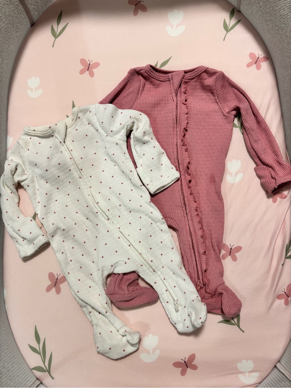 cloud island Pink Ribbed & Cream Polka Dot Baby Two-Piece Set